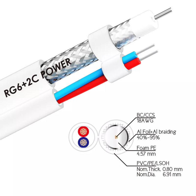 50 옴 단단한 벌거벗은 구리 Rg6 동축 케이블 위성 수신기를 위한 1000 Ft