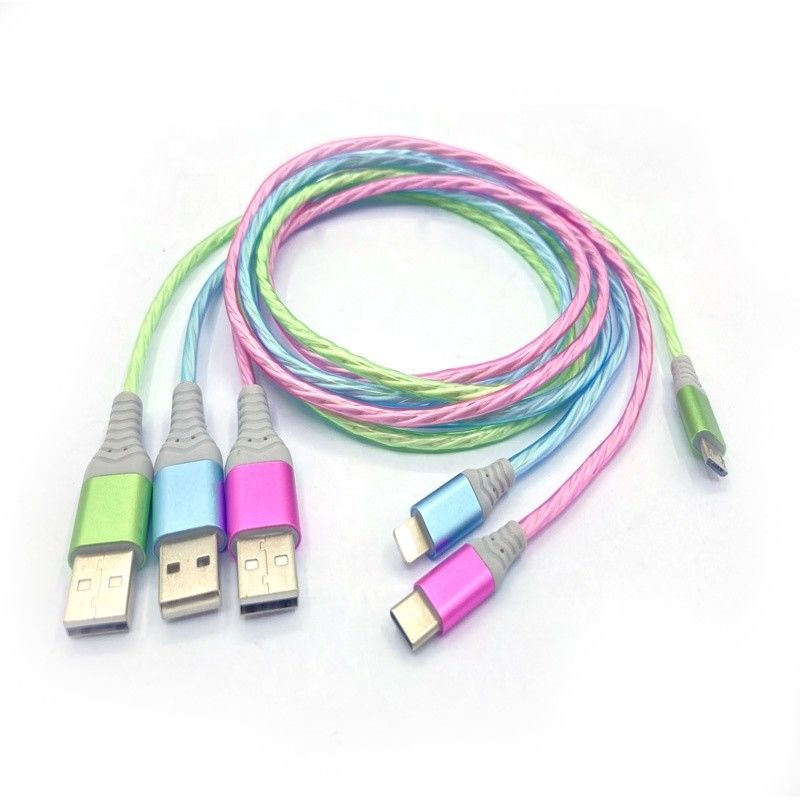 빨리 1 C형 3A  주도하는 화려한 충전 USB 케이블 전격적 깜빡임 기능 케이블에서 케이블 3을 고발하기