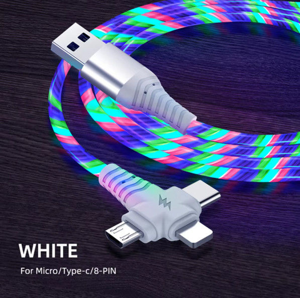삼성용 3in1 Flow Luminous Lighting usb 케이블 3in1 2in1 LED 마이크로 USB 타입 C 8Pin 충전기 아이폰용 와이어 화웨이 샤오미