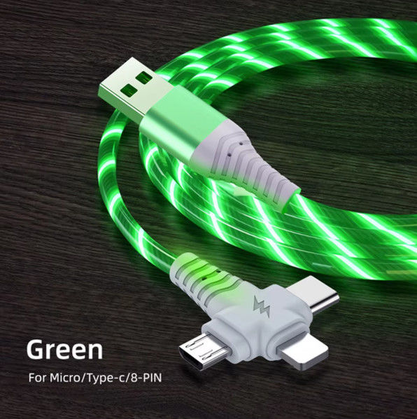 삼성용 3in1 Flow Luminous Lighting usb 케이블 3in1 2in1 LED 마이크로 USB 타입 C 8Pin 충전기 아이폰용 와이어 화웨이 샤오미
