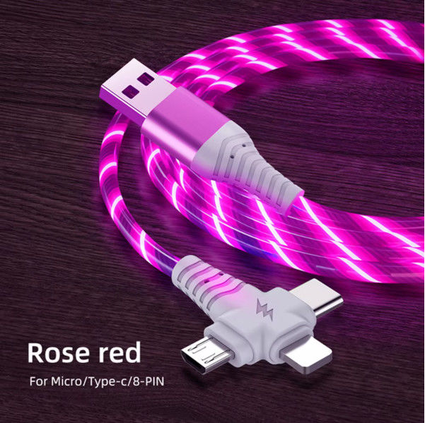 삼성용 3in1 Flow Luminous Lighting usb 케이블 3in1 2in1 LED 마이크로 USB 타입 C 8Pin 충전기 아이폰용 와이어 화웨이 샤오미