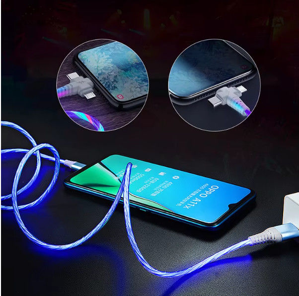 삼성용 3in1 Flow Luminous Lighting usb 케이블 3in1 2in1 LED 마이크로 USB 타입 C 8Pin 충전기 아이폰용 와이어 화웨이 샤오미