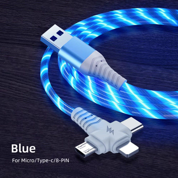 삼성용 3in1 Flow Luminous Lighting usb 케이블 3in1 2in1 LED 마이크로 USB 타입 C 8Pin 충전기 아이폰용 와이어 화웨이 샤오미