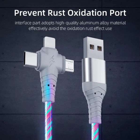 삼성용 3in1 Flow Luminous Lighting usb 케이블 3in1 2in1 LED 마이크로 USB 타입 C 8Pin 충전기 아이폰용 와이어 화웨이 샤오미