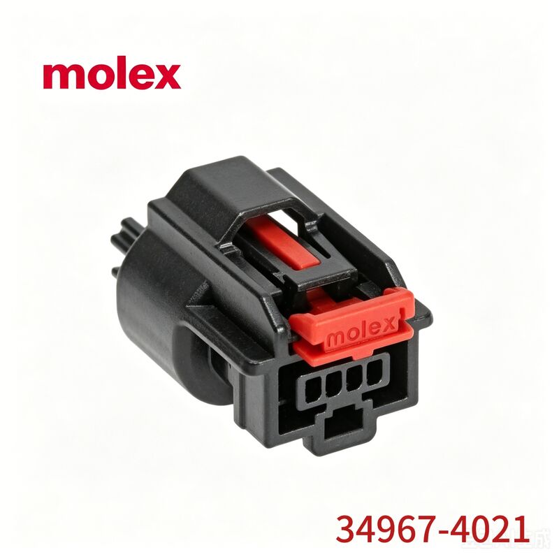 Molex 34967-4021 4핀 검정색 자동차 커넥터 하우징(빨간색 잠금 클립 포함), 원래 Molex 커넥터